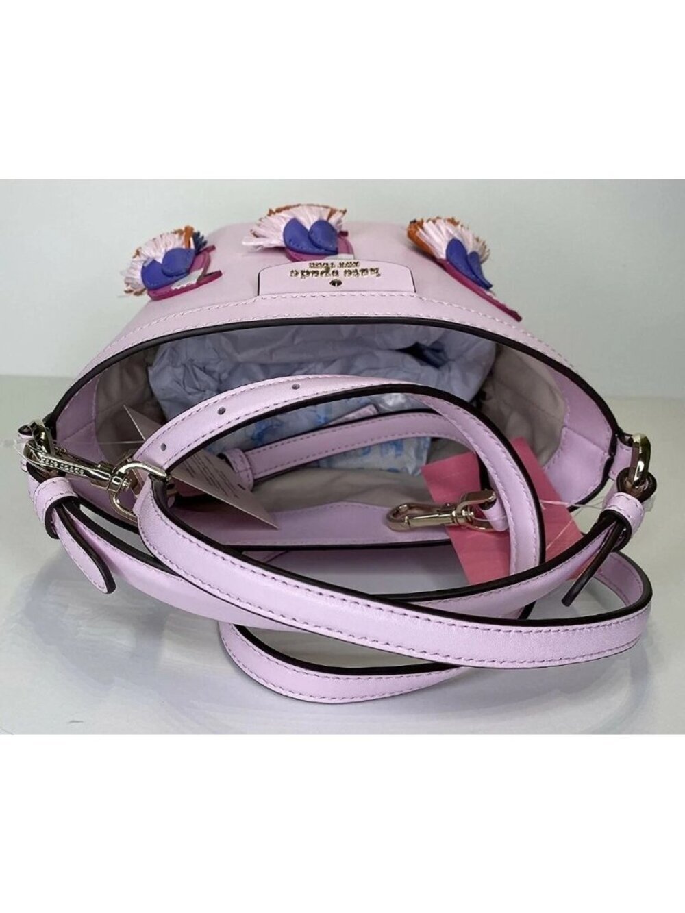 Kate Spade Pippa Flock Party Parrot Small Bucket Crossbody Bag Pink Novelty - Picture 5 of 6